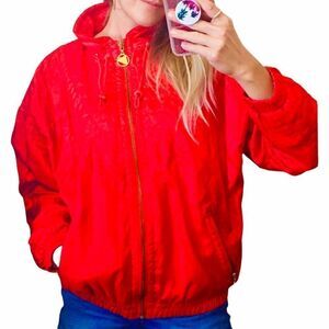 VINTAGE TRAIL Red Satin Bomber Jacket Size Small